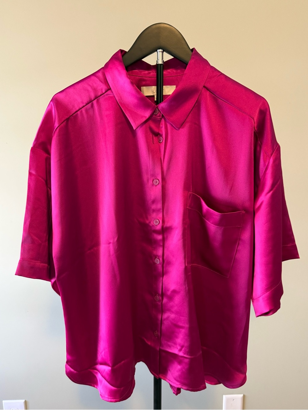 NWT LOFT Silky Magenta Button-Front Blouse Boxy Sz XL (24.5" P2P)